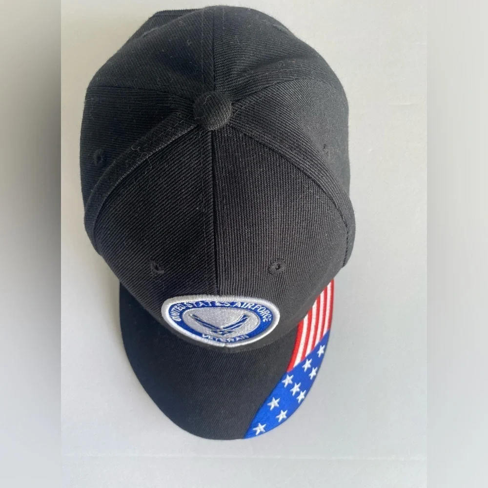 US Air Force Veteran Cap Hat Black Military USA Red White Blue‎ Flag Adjustable